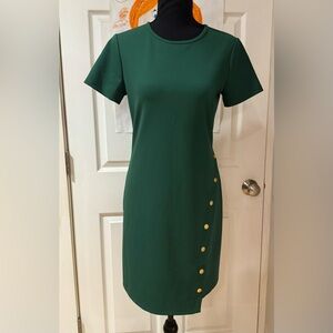 Michael Kors Green Midi Dress with Gold Buttons Size Small